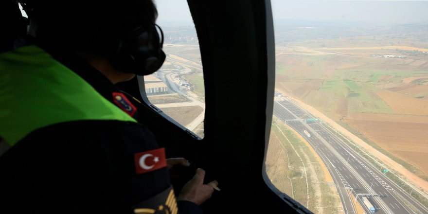 Kuzey Marmara Otoyolu'nda  helikopter destekli trafik denetimi